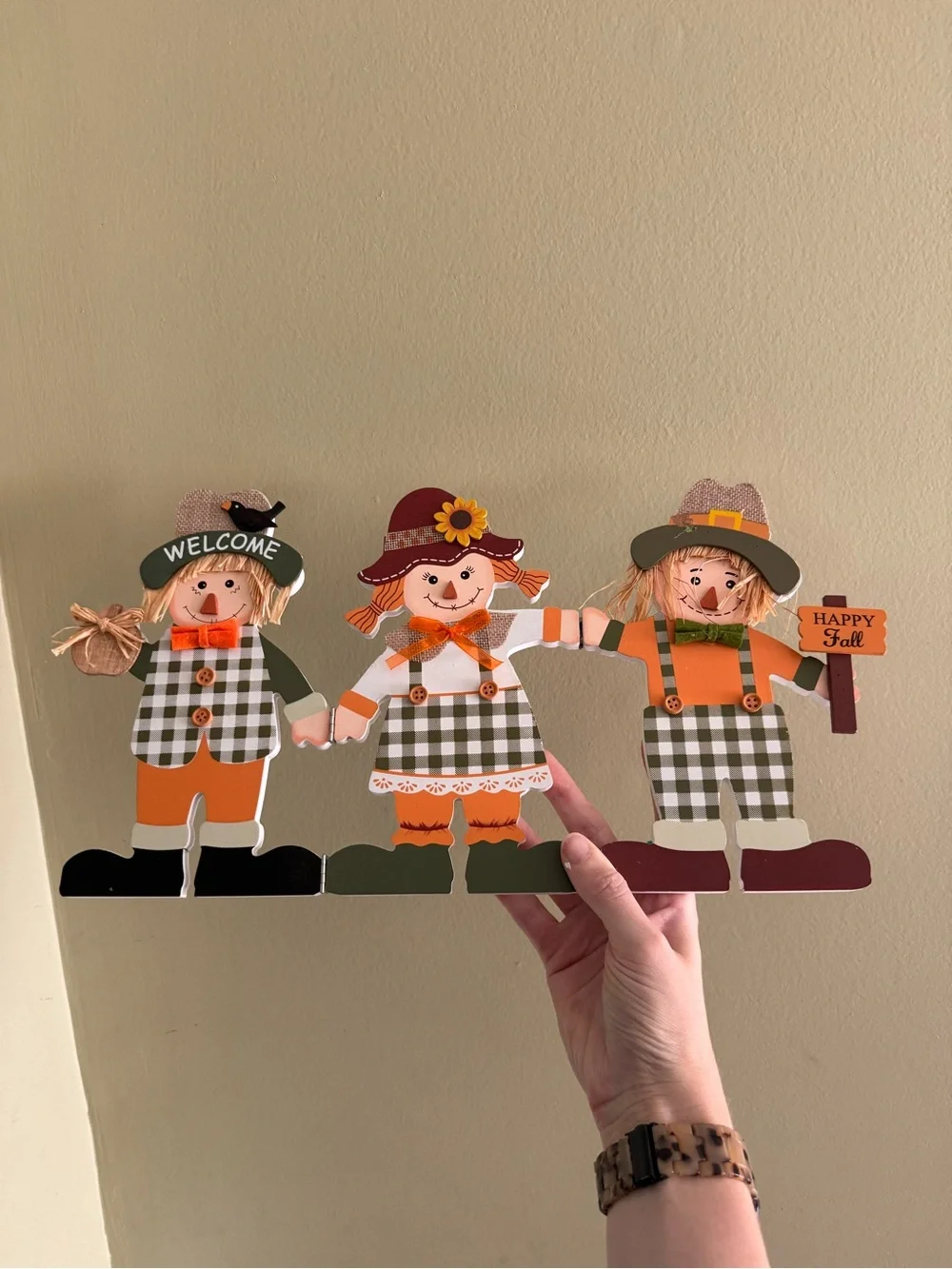 Festive Fall Scarecrow Trio Wall Decor - Orange, Green, White